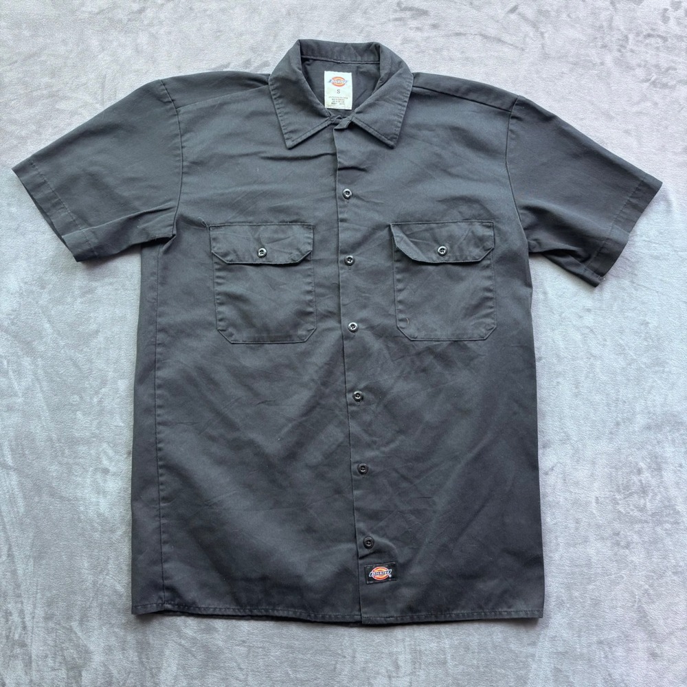 Dickies Mens Short Sleeve Work Shirt Black Button Down Twill Utility Small